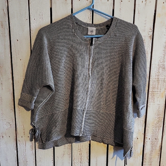 CAbi Black and White Striped Sweater Poncho - Picture 1 of 4